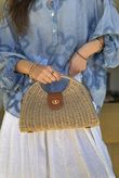 Marea Raffia Shell Crossbody Clutch Bag Dark